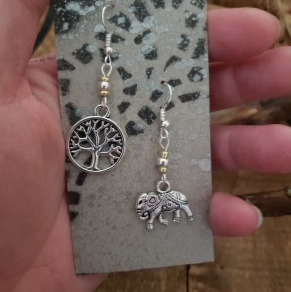 Mismatched Boho Tribal Elephant Tree of Life earrings ~Lucky~Bohemian Jewelry - Picture 8 of 11